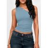image:imagePRETTYGARDEN Womens Sleeveless One Shoulder Tank Top Ruched Slim Fit Shirts Basic Crop Y2k Tops 2026 Spring Fashion ClothingLight Grey Blue
