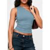image:imagePRETTYGARDEN Womens Sleeveless One Shoulder Tank Top Ruched Slim Fit Shirts Basic Crop Y2k Tops 2026 Spring Fashion ClothingLight Grey Blue