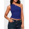 image:imagePRETTYGARDEN Womens Sleeveless One Shoulder Tank Top Ruched Slim Fit Shirts Basic Crop Y2k Tops 2026 Spring Fashion ClothingNavy Blue