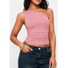 image:imagePRETTYGARDEN Womens Sleeveless One Shoulder Tank Top Ruched Slim Fit Shirts Basic Crop Y2k Tops 2026 Spring Fashion ClothingPink