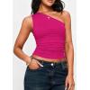 image:imagePRETTYGARDEN Womens Sleeveless One Shoulder Tank Top Ruched Slim Fit Shirts Basic Crop Y2k Tops 2026 Spring Fashion ClothingRose Red