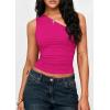 image:imagePRETTYGARDEN Womens Sleeveless One Shoulder Tank Top Ruched Slim Fit Shirts Basic Crop Y2k Tops 2026 Spring Fashion ClothingRose Red