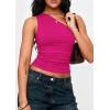 image:imagePRETTYGARDEN Womens Sleeveless One Shoulder Tank Top Ruched Slim Fit Shirts Basic Crop Y2k Tops 2026 Spring Fashion ClothingRose Red