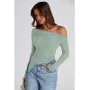 image:imagePRETTYGARDEN Womens Spring Long Sleeve Y2K Crop Top Trendy Off Shoulder Asymmetrical Fitted Knit Tee Shirts Going Out TopsBean Green