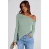 image:imagePRETTYGARDEN Womens Spring Long Sleeve Y2K Crop Top Trendy Off Shoulder Asymmetrical Fitted Knit Tee Shirts Going Out TopsBean Green