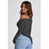 image:imagePRETTYGARDEN Womens Spring Long Sleeve Y2K Crop Top Trendy Off Shoulder Asymmetrical Fitted Knit Tee Shirts Going Out TopsBlack