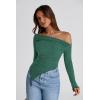 image:imagePRETTYGARDEN Womens Spring Long Sleeve Y2K Crop Top Trendy Off Shoulder Asymmetrical Fitted Knit Tee Shirts Going Out TopsDark Green
