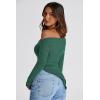 image:imagePRETTYGARDEN Womens Spring Long Sleeve Y2K Crop Top Trendy Off Shoulder Asymmetrical Fitted Knit Tee Shirts Going Out TopsDark Green