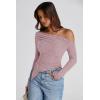 image:imagePRETTYGARDEN Womens Spring Long Sleeve Y2K Crop Top Trendy Off Shoulder Asymmetrical Fitted Knit Tee Shirts Going Out TopsGrey Pink