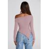 image:imagePRETTYGARDEN Womens Spring Long Sleeve Y2K Crop Top Trendy Off Shoulder Asymmetrical Fitted Knit Tee Shirts Going Out TopsGrey Pink