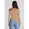 image:imagePRETTYGARDEN Womens Spring Long Sleeve Y2K Crop Top Trendy Off Shoulder Asymmetrical Fitted Knit Tee Shirts Going Out TopsLight Coffee