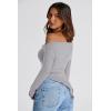 image:imagePRETTYGARDEN Womens Spring Long Sleeve Y2K Crop Top Trendy Off Shoulder Asymmetrical Fitted Knit Tee Shirts Going Out TopsLight Grey