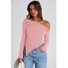 image:imagePRETTYGARDEN Womens Spring Long Sleeve Y2K Crop Top Trendy Off Shoulder Asymmetrical Fitted Knit Tee Shirts Going Out TopsPink