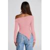 image:imagePRETTYGARDEN Womens Spring Long Sleeve Y2K Crop Top Trendy Off Shoulder Asymmetrical Fitted Knit Tee Shirts Going Out TopsPink