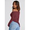 image:imagePRETTYGARDEN Womens Spring Long Sleeve Y2K Crop Top Trendy Off Shoulder Asymmetrical Fitted Knit Tee Shirts Going Out TopsWine Red