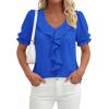 image:imagePRETTYGARDEN Womens Summer Dressy Casual Blouses 2026 Short Sleeve V Neck Ruffle Business Work Tops Trendy Spring OutfitsBlue