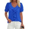 image:imagePRETTYGARDEN Womens Summer Dressy Casual Blouses 2026 Short Sleeve V Neck Ruffle Business Work Tops Trendy Spring OutfitsBlue