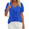 image:imagePRETTYGARDEN Womens Summer Dressy Casual Blouses 2026 Short Sleeve V Neck Ruffle Business Work Tops Trendy Spring OutfitsBlue