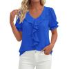 image:imagePRETTYGARDEN Womens Summer Dressy Casual Blouses 2026 Short Sleeve V Neck Ruffle Business Work Tops Trendy Spring OutfitsBlue