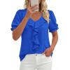 image:imagePRETTYGARDEN Womens Summer Dressy Casual Blouses 2026 Short Sleeve V Neck Ruffle Business Work Tops Trendy Spring OutfitsBlue