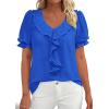 image:imagePRETTYGARDEN Womens Summer Dressy Casual Blouses 2026 Short Sleeve V Neck Ruffle Business Work Tops Trendy Spring OutfitsBlue
