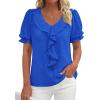 image:imagePRETTYGARDEN Womens Summer Dressy Casual Blouses 2026 Short Sleeve V Neck Ruffle Business Work Tops Trendy Spring OutfitsBlue