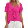 image:imagePRETTYGARDEN Womens Summer Dressy Casual Blouses 2026 Short Sleeve V Neck Ruffle Business Work Tops Trendy Spring OutfitsRose Red