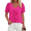 image:imagePRETTYGARDEN Womens Summer Dressy Casual Blouses 2026 Short Sleeve V Neck Ruffle Business Work Tops Trendy Spring OutfitsRose Red
