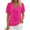 image:imagePRETTYGARDEN Womens Summer Dressy Casual Blouses 2026 Short Sleeve V Neck Ruffle Business Work Tops Trendy Spring OutfitsRose Red