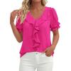 image:imagePRETTYGARDEN Womens Summer Dressy Casual Blouses 2026 Short Sleeve V Neck Ruffle Business Work Tops Trendy Spring OutfitsRose Red