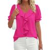 image:imagePRETTYGARDEN Womens Summer Dressy Casual Blouses 2026 Short Sleeve V Neck Ruffle Business Work Tops Trendy Spring OutfitsRose Red