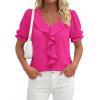 image:imagePRETTYGARDEN Womens Summer Dressy Casual Blouses 2026 Short Sleeve V Neck Ruffle Business Work Tops Trendy Spring OutfitsRose Red