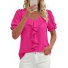 image:imagePRETTYGARDEN Womens Summer Dressy Casual Blouses 2026 Short Sleeve V Neck Ruffle Business Work Tops Trendy Spring OutfitsRose Red