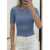 image:imagePRETTYGARDEN Womens Summer Short Sleeve Tops Boat Neck Ribbed Knit Slim Fit T Shirt Casual Basic Top 2026 Spring ClothesBlue Grey