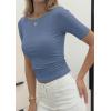 image:imagePRETTYGARDEN Womens Summer Short Sleeve Tops Boat Neck Ribbed Knit Slim Fit T Shirt Casual Basic Top 2026 Spring ClothesBlue Grey