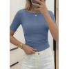 image:imagePRETTYGARDEN Womens Summer Short Sleeve Tops Boat Neck Ribbed Knit Slim Fit T Shirt Casual Basic Top 2026 Spring ClothesBlue Grey