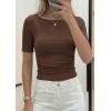 image:imagePRETTYGARDEN Womens Summer Short Sleeve Tops Boat Neck Ribbed Knit Slim Fit T Shirt Casual Basic Top 2026 Spring ClothesBrown
