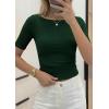 image:imagePRETTYGARDEN Womens Summer Short Sleeve Tops Boat Neck Ribbed Knit Slim Fit T Shirt Casual Basic Top 2026 Spring ClothesDark Green