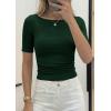 image:imagePRETTYGARDEN Womens Summer Short Sleeve Tops Boat Neck Ribbed Knit Slim Fit T Shirt Casual Basic Top 2026 Spring ClothesDark Green