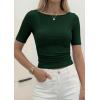 image:imagePRETTYGARDEN Womens Summer Short Sleeve Tops Boat Neck Ribbed Knit Slim Fit T Shirt Casual Basic Top 2026 Spring ClothesDark Green