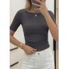 image:imagePRETTYGARDEN Womens Summer Short Sleeve Tops Boat Neck Ribbed Knit Slim Fit T Shirt Casual Basic Top 2026 Spring ClothesDark Grey