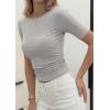 image:imagePRETTYGARDEN Womens Summer Short Sleeve Tops Boat Neck Ribbed Knit Slim Fit T Shirt Casual Basic Top 2026 Spring ClothesGrey