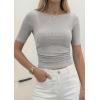 image:imagePRETTYGARDEN Womens Summer Short Sleeve Tops Boat Neck Ribbed Knit Slim Fit T Shirt Casual Basic Top 2026 Spring ClothesGrey