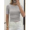 image:imagePRETTYGARDEN Womens Summer Short Sleeve Tops Boat Neck Ribbed Knit Slim Fit T Shirt Casual Basic Top 2026 Spring ClothesGrey