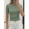 image:imagePRETTYGARDEN Womens Summer Short Sleeve Tops Boat Neck Ribbed Knit Slim Fit T Shirt Casual Basic Top 2026 Spring ClothesGrey Green