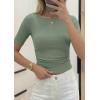 image:imagePRETTYGARDEN Womens Summer Short Sleeve Tops Boat Neck Ribbed Knit Slim Fit T Shirt Casual Basic Top 2026 Spring ClothesGrey Green