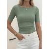 image:imagePRETTYGARDEN Womens Summer Short Sleeve Tops Boat Neck Ribbed Knit Slim Fit T Shirt Casual Basic Top 2026 Spring ClothesGrey Green