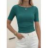 image:imagePRETTYGARDEN Womens Summer Short Sleeve Tops Boat Neck Ribbed Knit Slim Fit T Shirt Casual Basic Top 2026 Spring ClothesLake Blue