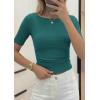 image:imagePRETTYGARDEN Womens Summer Short Sleeve Tops Boat Neck Ribbed Knit Slim Fit T Shirt Casual Basic Top 2026 Spring ClothesLake Blue