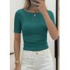 image:imagePRETTYGARDEN Womens Summer Short Sleeve Tops Boat Neck Ribbed Knit Slim Fit T Shirt Casual Basic Top 2026 Spring ClothesLake Blue